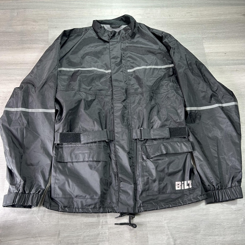 BILT Jacket Mens Large Black BLW 4 Reflective Motorcycle Rain Shell Riding